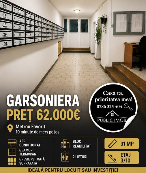 1 Mai, Drumul Taberei, garsoniera moderna, reabilitata.
